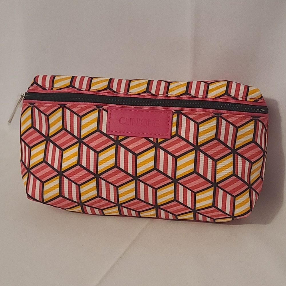 Clinique Zipper Makeup Bag / Pouch Patterned Pink Orange Black